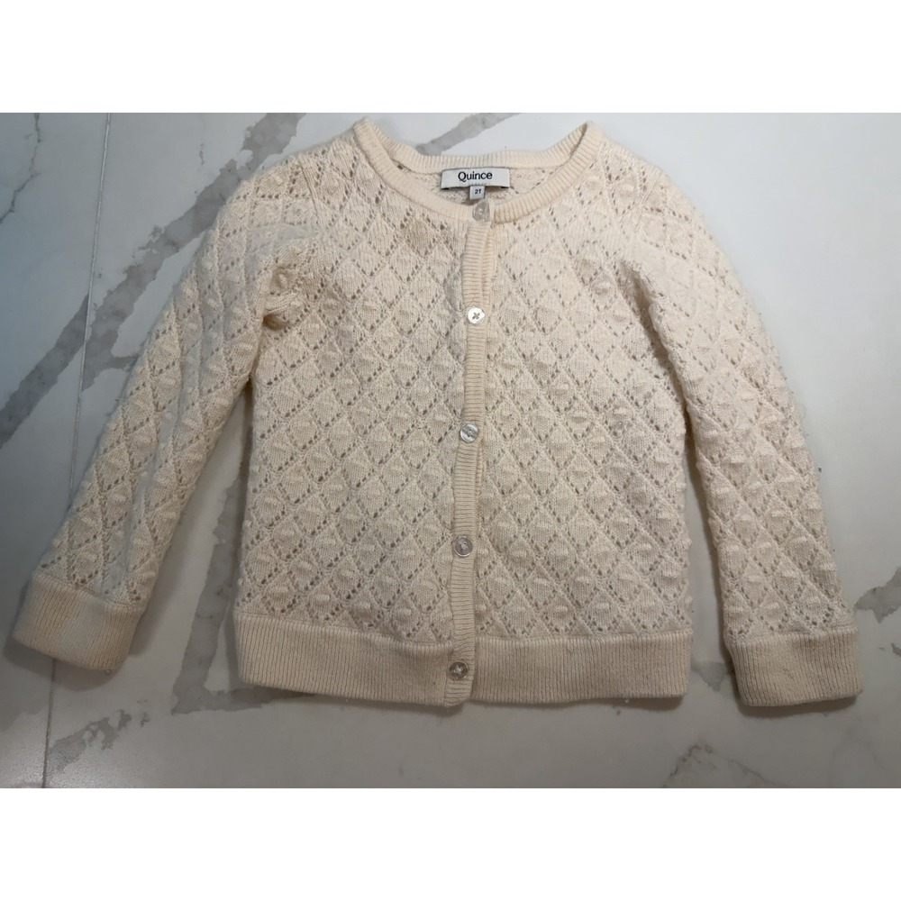 Quince Washable Cashmere Pointelle Cardigan Ivory Toddler Girls 2T